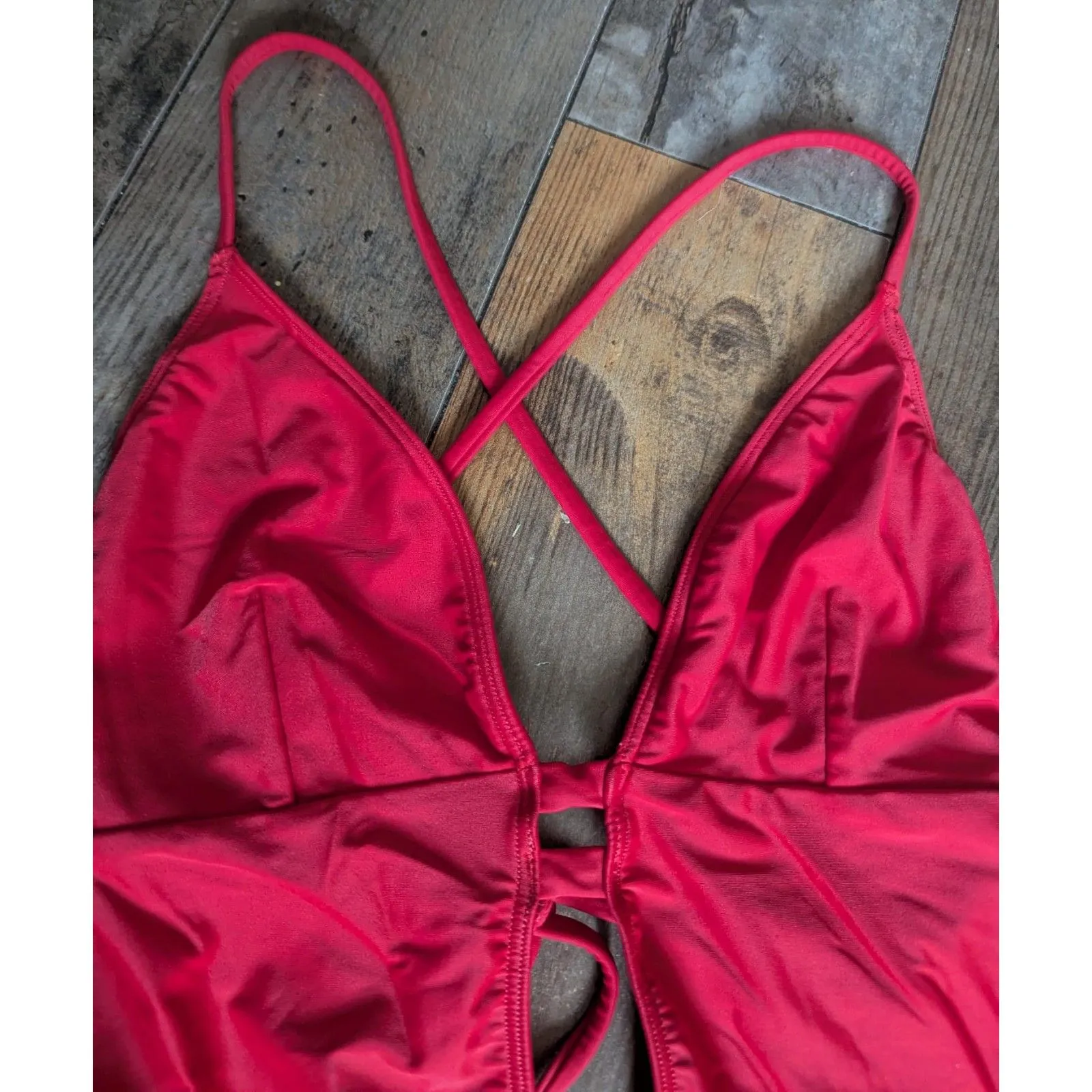 Abercrombie & Fitch Red Plunge One-Piece Swimsuit Cutout Size M - Image 3