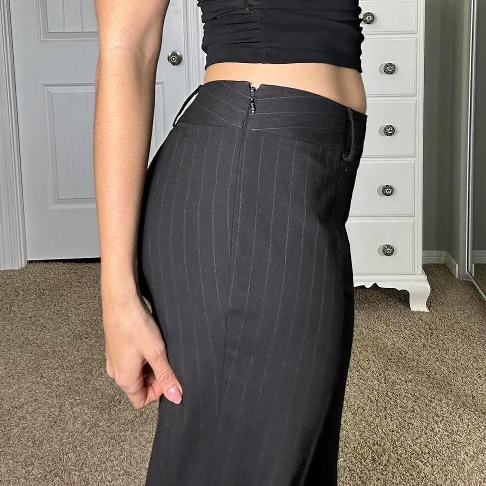 Black pinstripe trousers with side zip #pinstripe Size 27 - Image 6