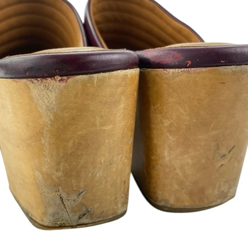 Beklina Baya Red Ribbed Leather Close Round Toe Block Heel Mules Clogs Shoes 9.5 - Image 6