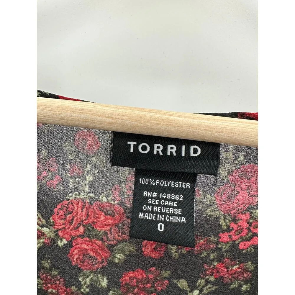 Torrid Red Floral Print Tie Neck Sheer Blouse Women L Goth Witch Whimsigoth - Image 6