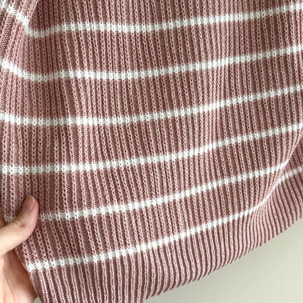 Rachel Zoe Light Pink and White Striped Ribbed Quarter-Zip Sweater, Size Small - Image 16