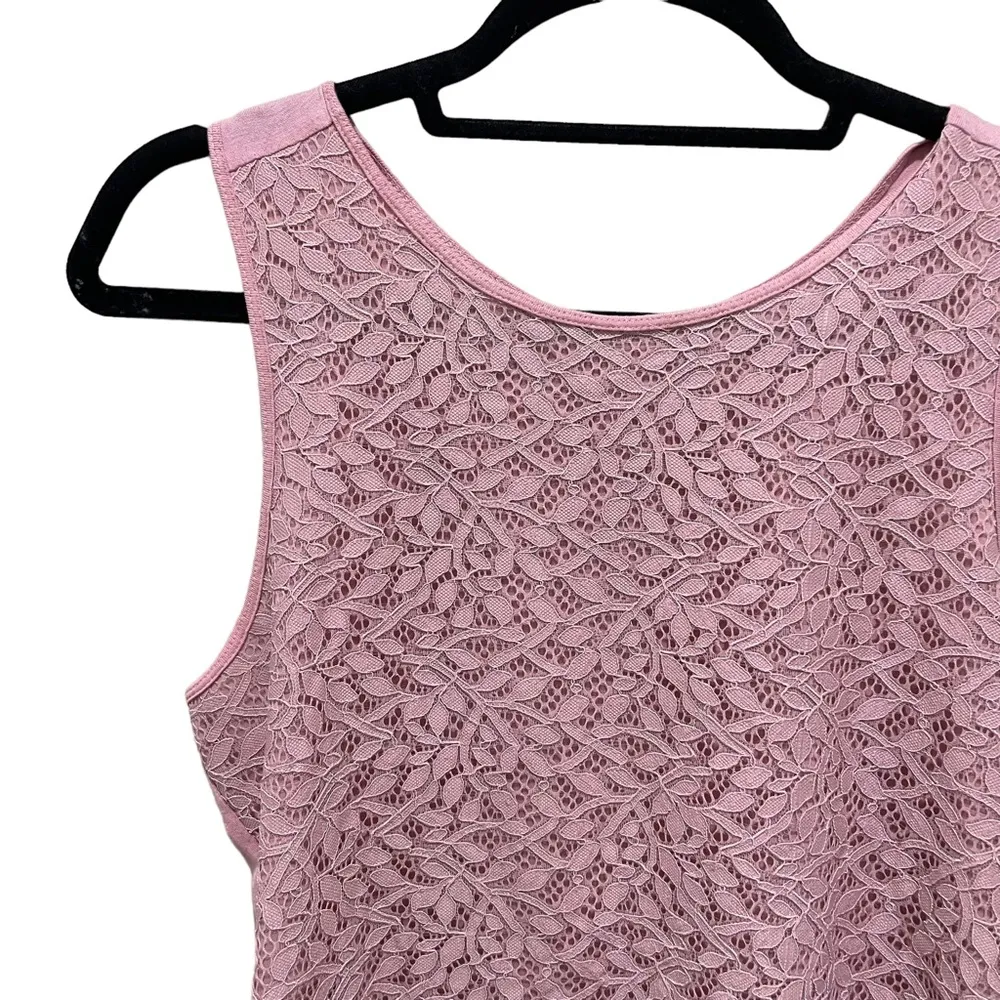 LOFT Floral Lace Detail Shell Tank Top Dusty Light Pink Women’s Size Small - Image 3