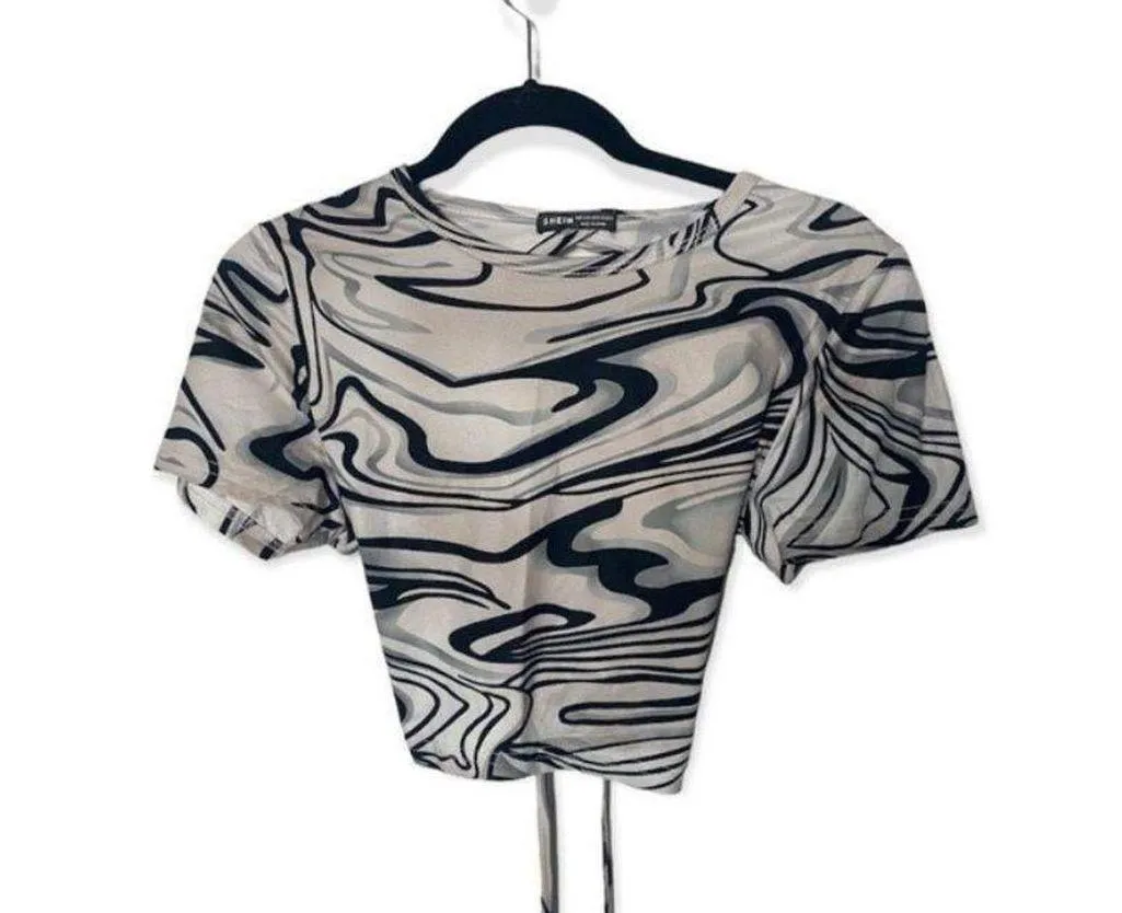 SheIn SZ L open tie back abstract crop top - Image 3