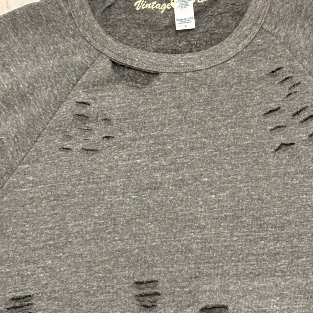 NEW Vintage Brand women's small gray distressed fleece lined skeleton sweatshirt - Image 3