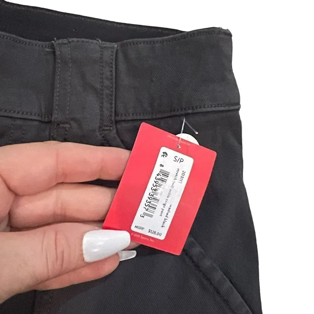 Spanx NWT  Stretch Twill Ankle‎ Cargo Pants Tall in Washed Black Size Small - Image 5