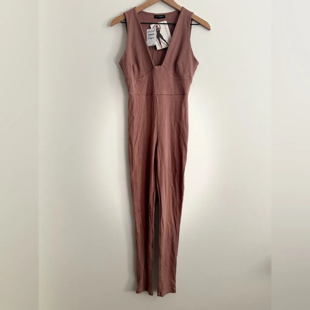 NWT Naked Wardrobe All Snatched Bustier Ribbed Tan Nude Jumpsuit Size Large - Image 3