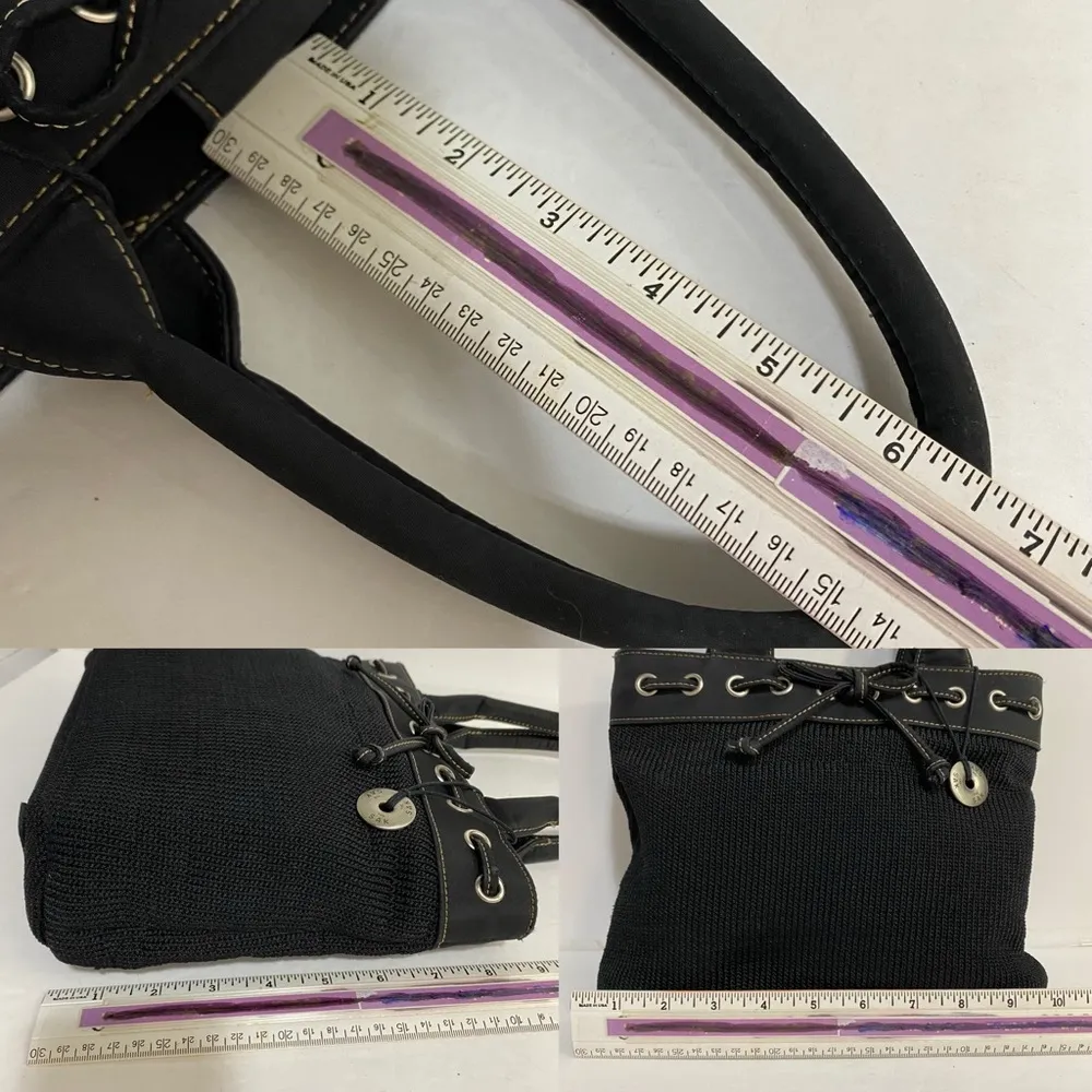 THE SAK Tote Bag Small Black Nylon Polyester Knit Open Top Double straps - Image 14