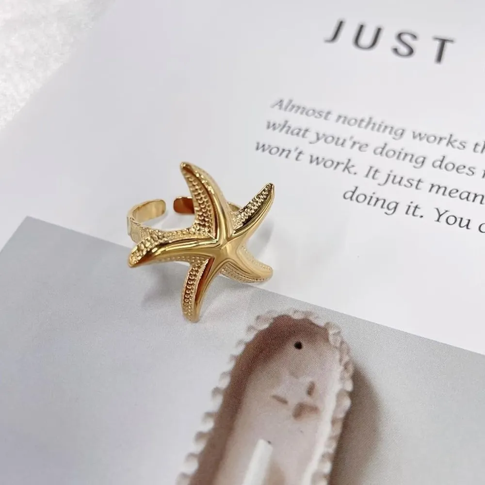 10k Gold Plated Dainty Starfish Adjustable Open Rings for Women Size 7 - Image 3