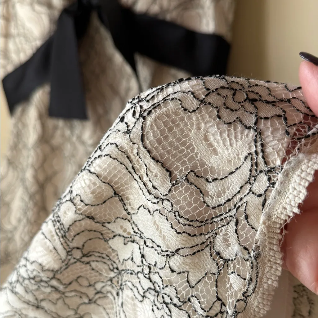 WHBM White House Black Market Ivory Black Lace Bow Semi Formal Dress 2 - Image 11