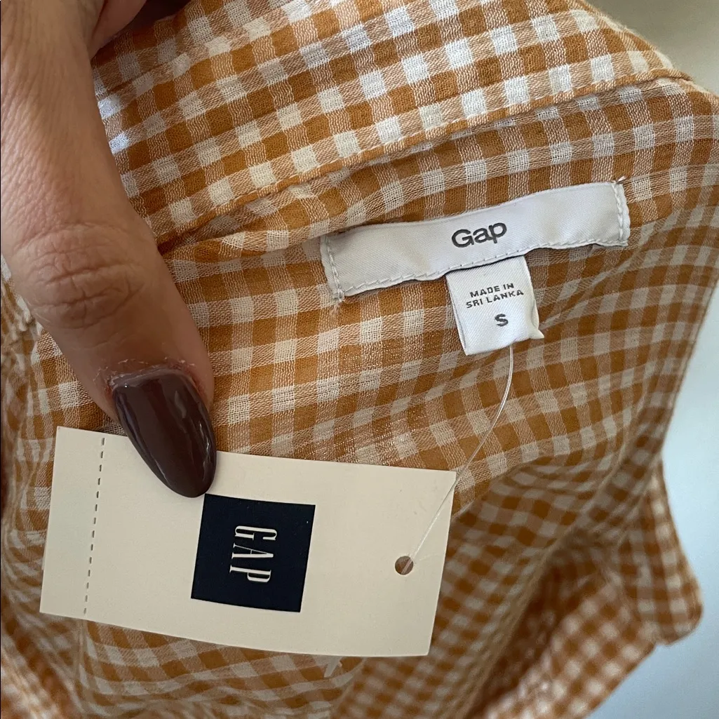 GAP Apricot Gingham Cottagecore Button Down Shirt NWT – Size S – 100% Cotton - Image 6