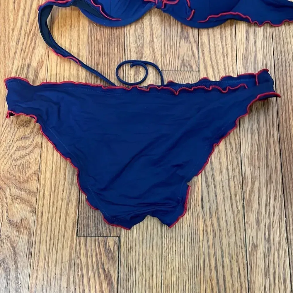 Lands End Bikini Swimsuit Blue‎ Red Ruffle size Small - Image 5