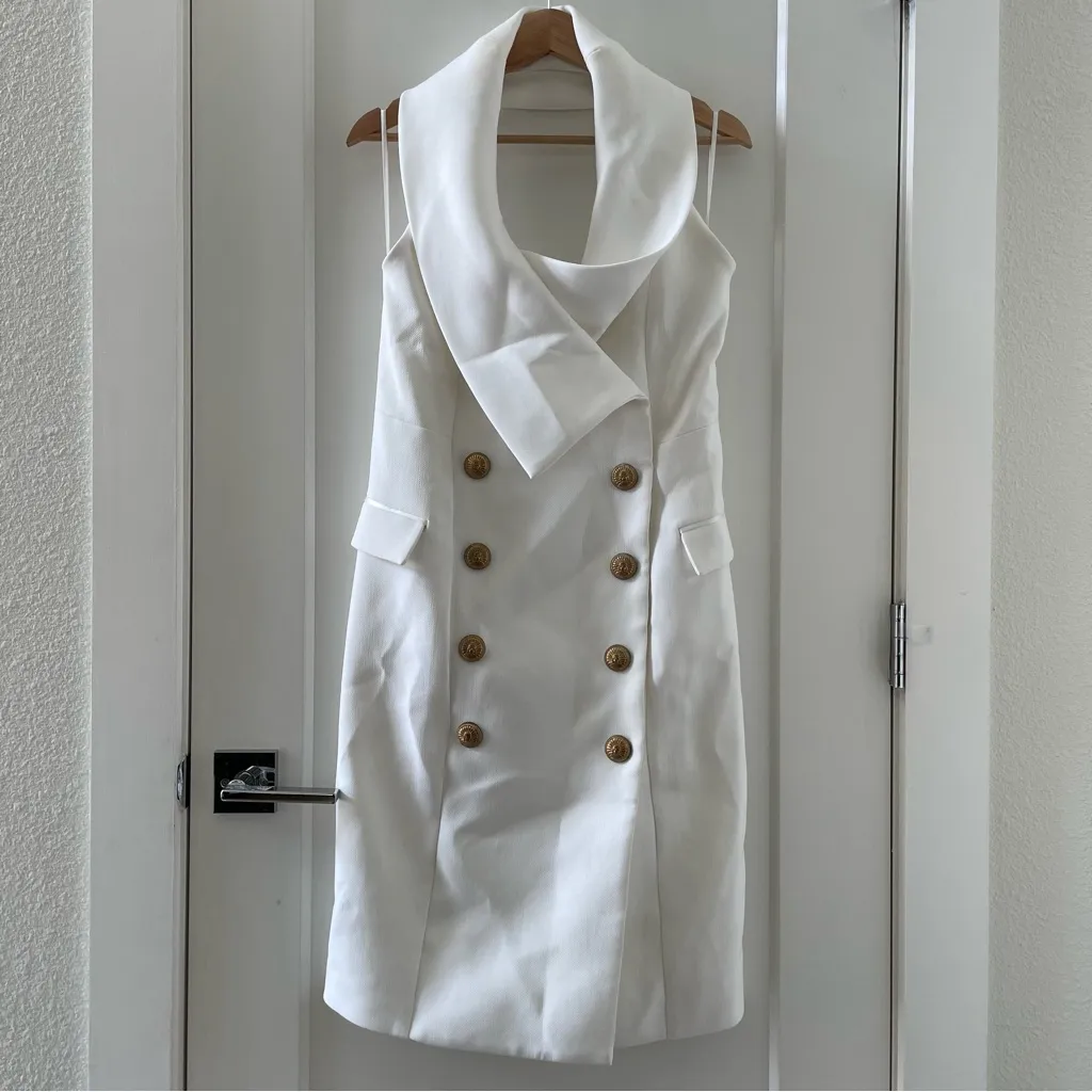 ELLIATT White Blazer Double Breast Mini Dress Halter Neck Backless Dress Size L - Image 3