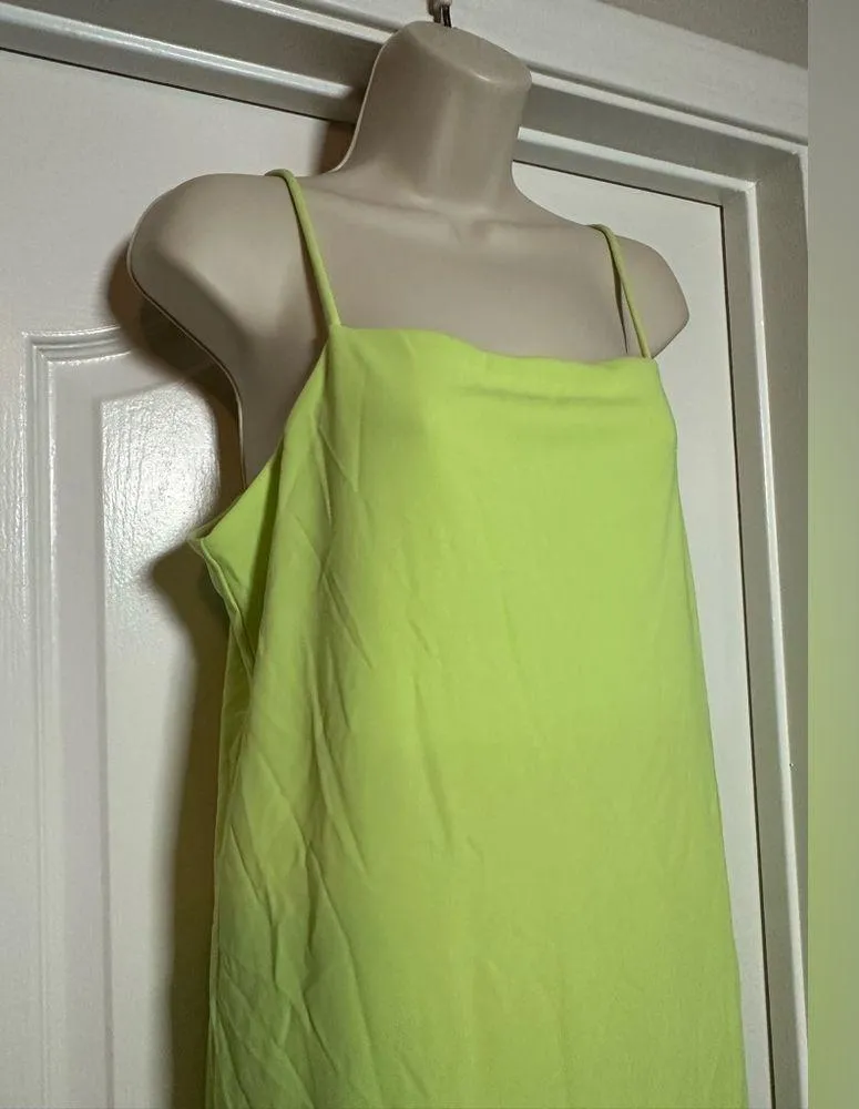 H&M Lime Green Women’s Fitted Bodycon Long Spaghetti Strap Maxi Dress - Image 2