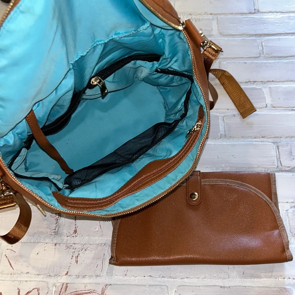 Faux leather brown cognac tan large backpack diaper bag - Image 5