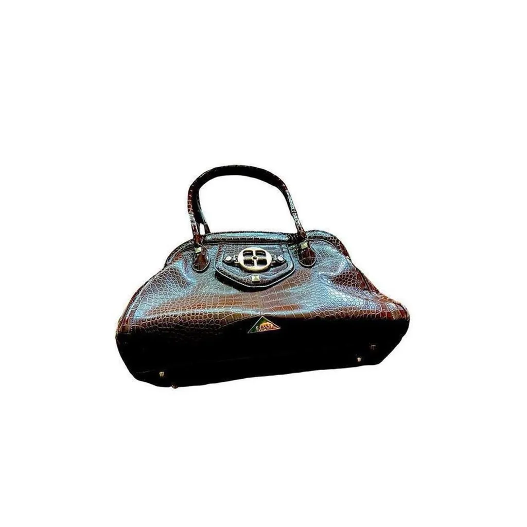 Vintage y2k Iman chocolate brown faux reptile satchel handbag - Image 4