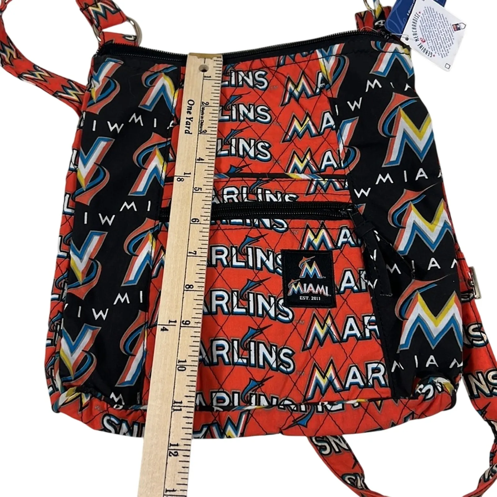 NWT MLB Miami Marlins Quilted Crossbody Orange Black Baseball Print Sporty Y2K - Image 5