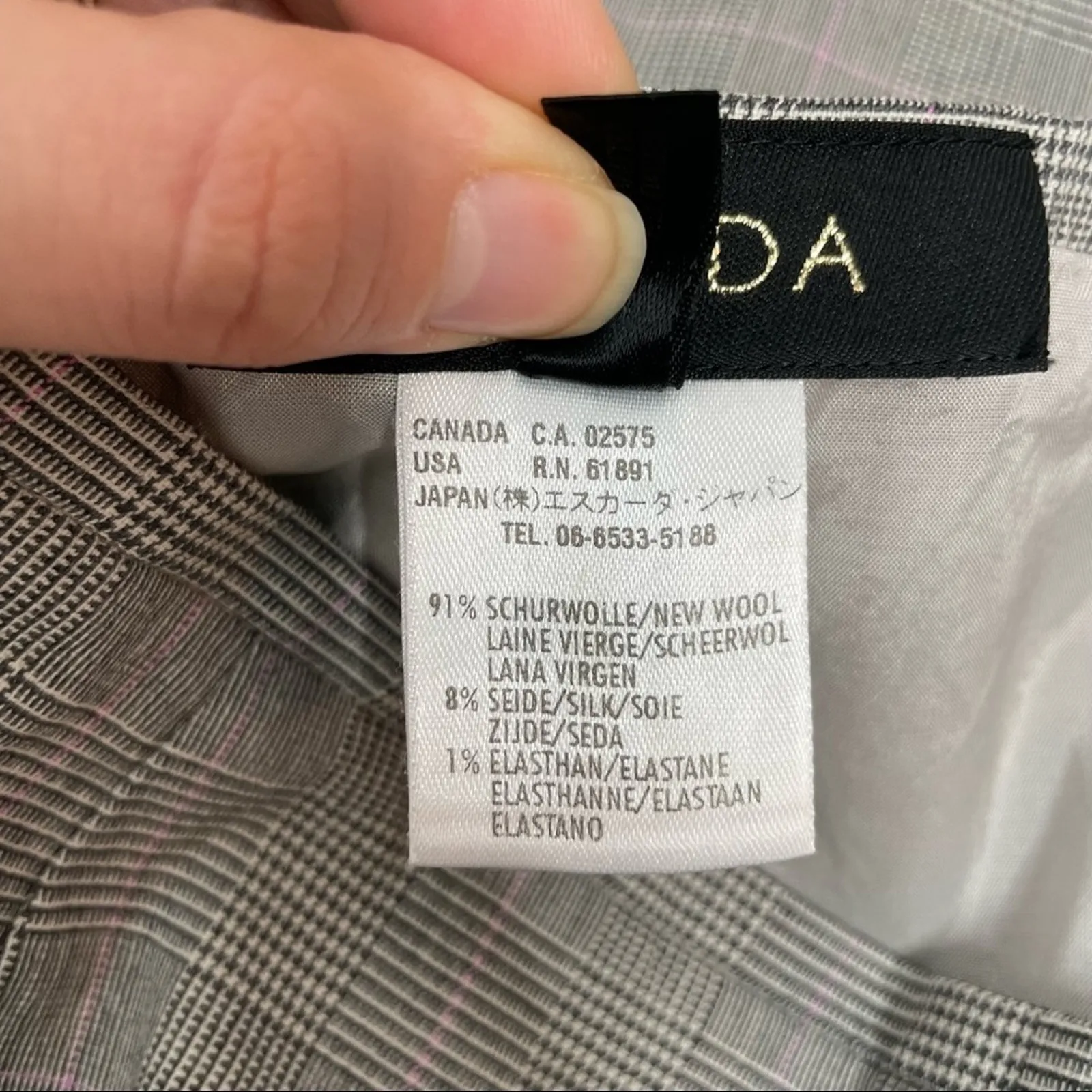 ESCADA Wool Silk Pencil Skirt Womens 6 Herringbone Plaid Old Money Quiet Luxury Black - Image 7