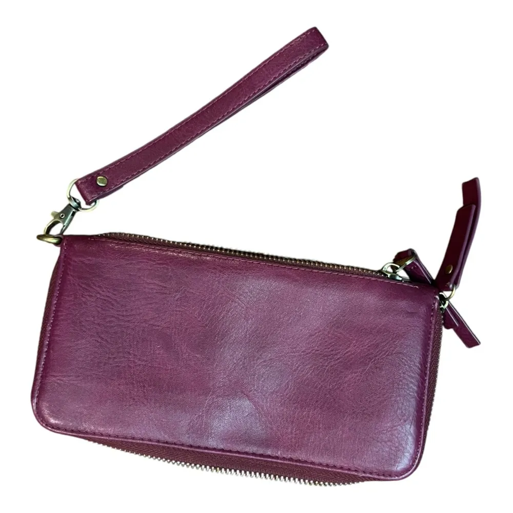 Joy Susan Chloe Purple vegan Leather Wristlet Clutch multi zip pockets wallet - Image 1