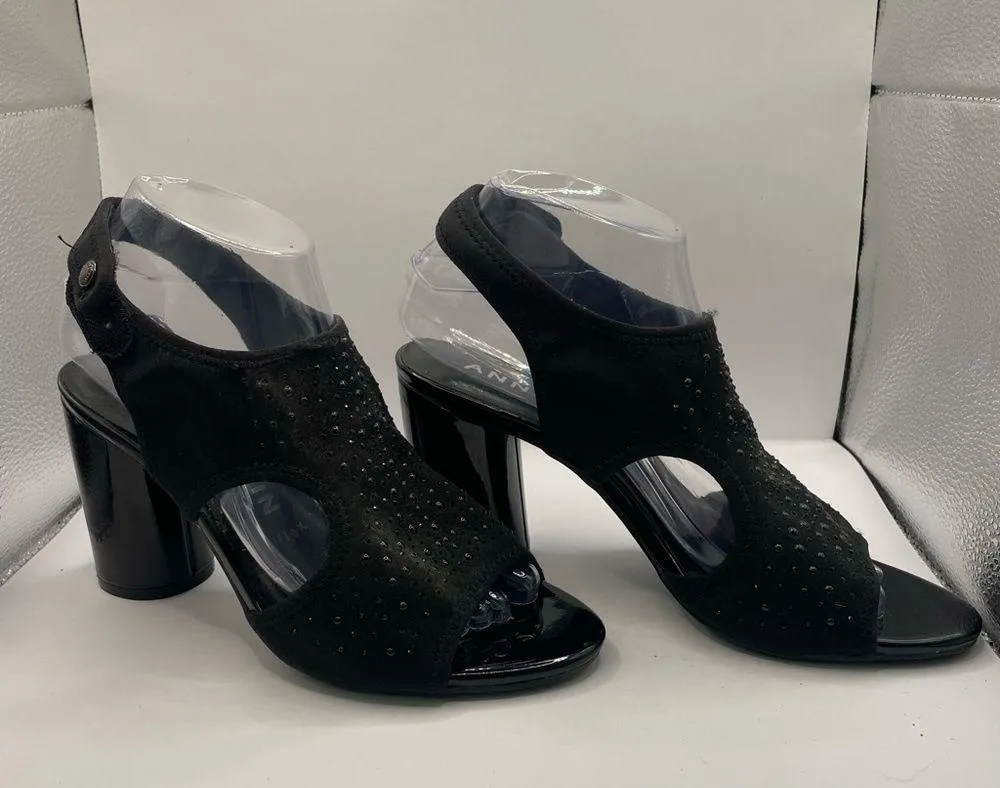 ANNE KLEIN I Flex Sizes 7.5 Black Fabric Memory Foam Sandal Shoes 3 3/4 in - Image 2