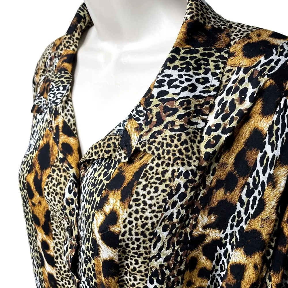 Womens Animal Print Button Down Blouse Fred David Pluse Size 2X Shirt u - Image 5
