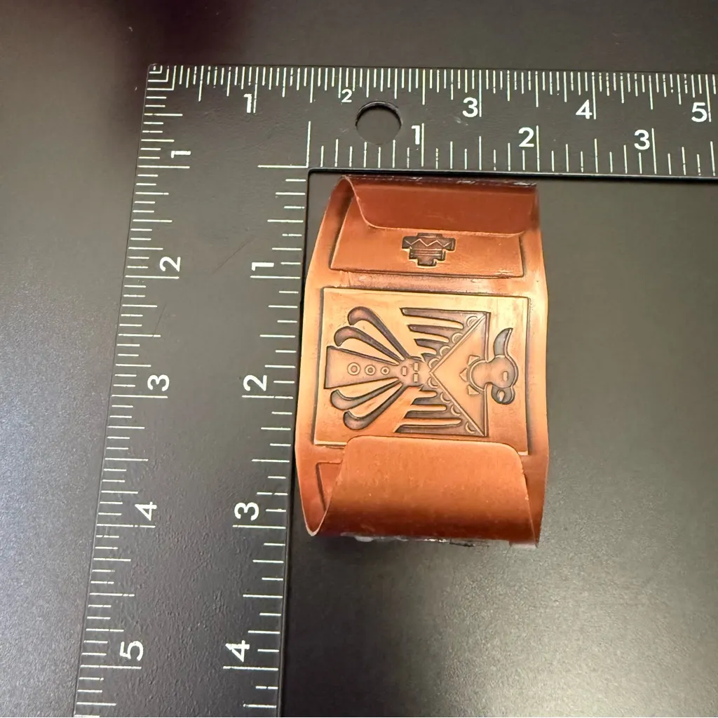 Vintage Bell Trading Post Solid Copper Thunderbird Tapered Cuff Bracelet 50.3g. Gold - Image 8