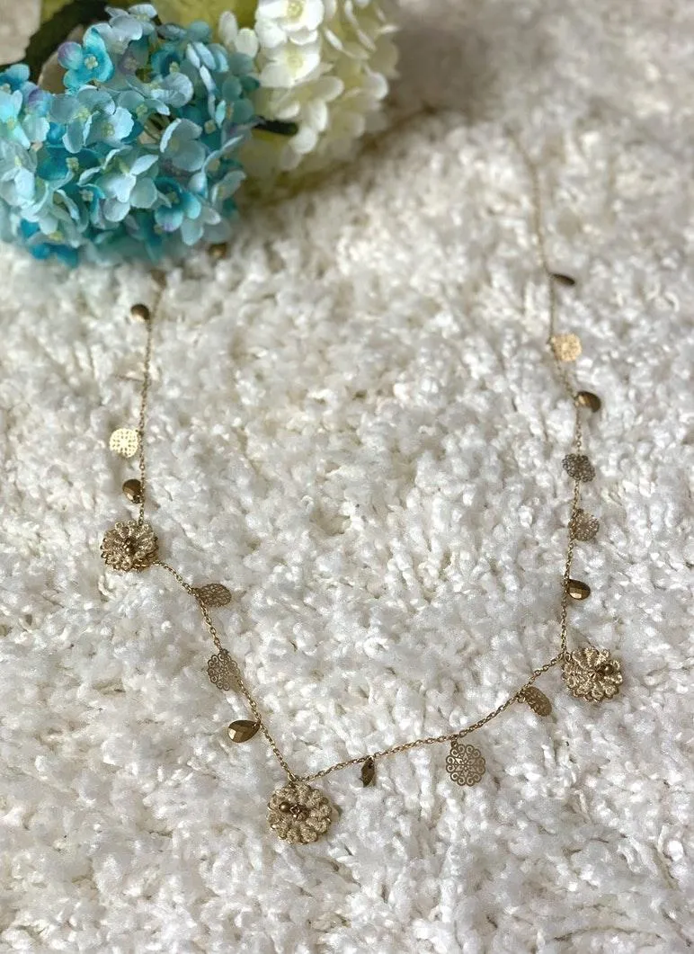 Gold Floral Beaded Long Necklace - Image 2