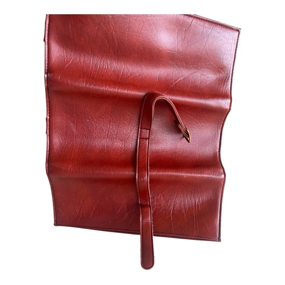 St Thomas Vintage 70s Trifold Red Genuine Leather Travel Jewelry Roll Clutch - Image 8