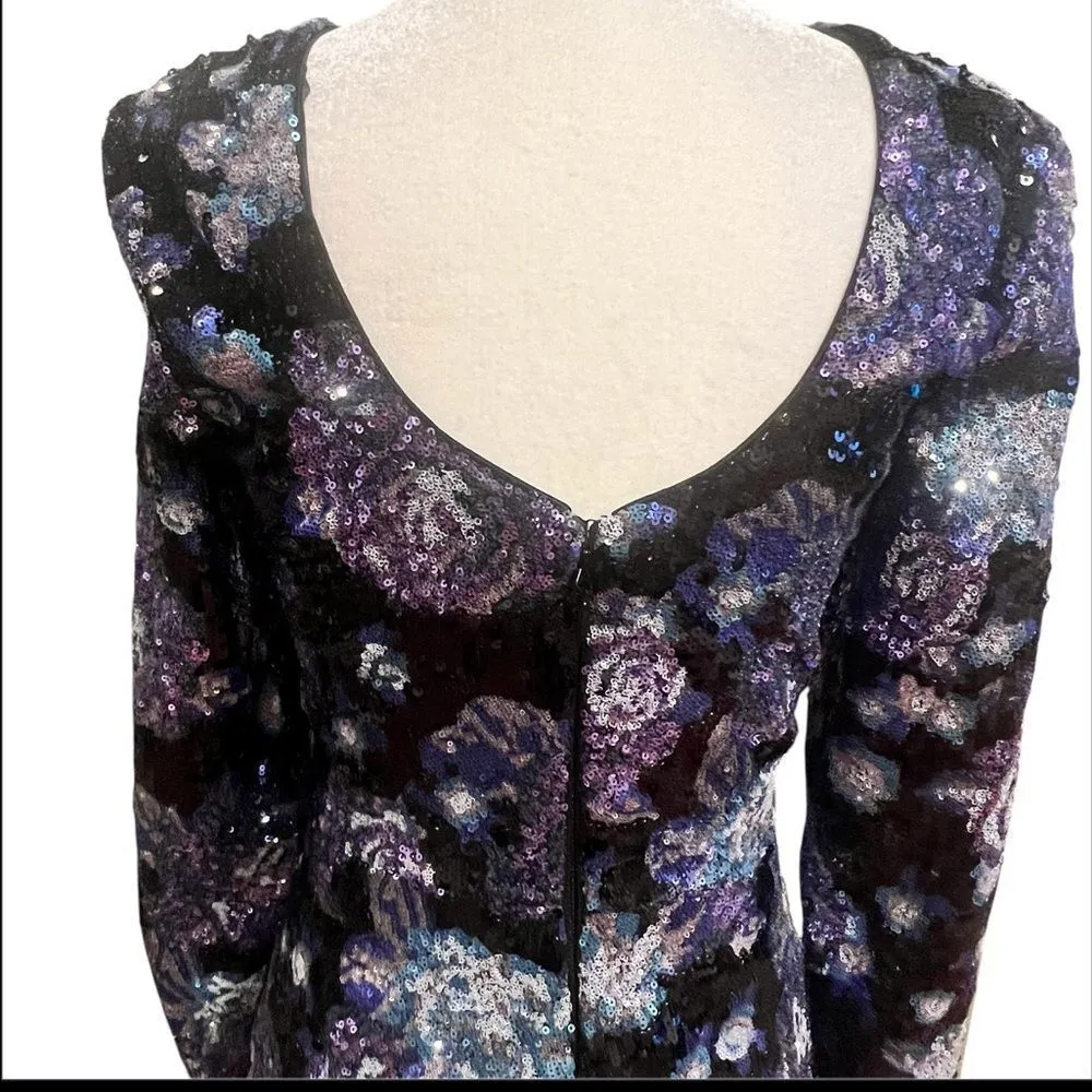 NWOT Dress the Population Nathalia Sequin Floral Long‎ Sleeve Mini Dress size xs - Image 10