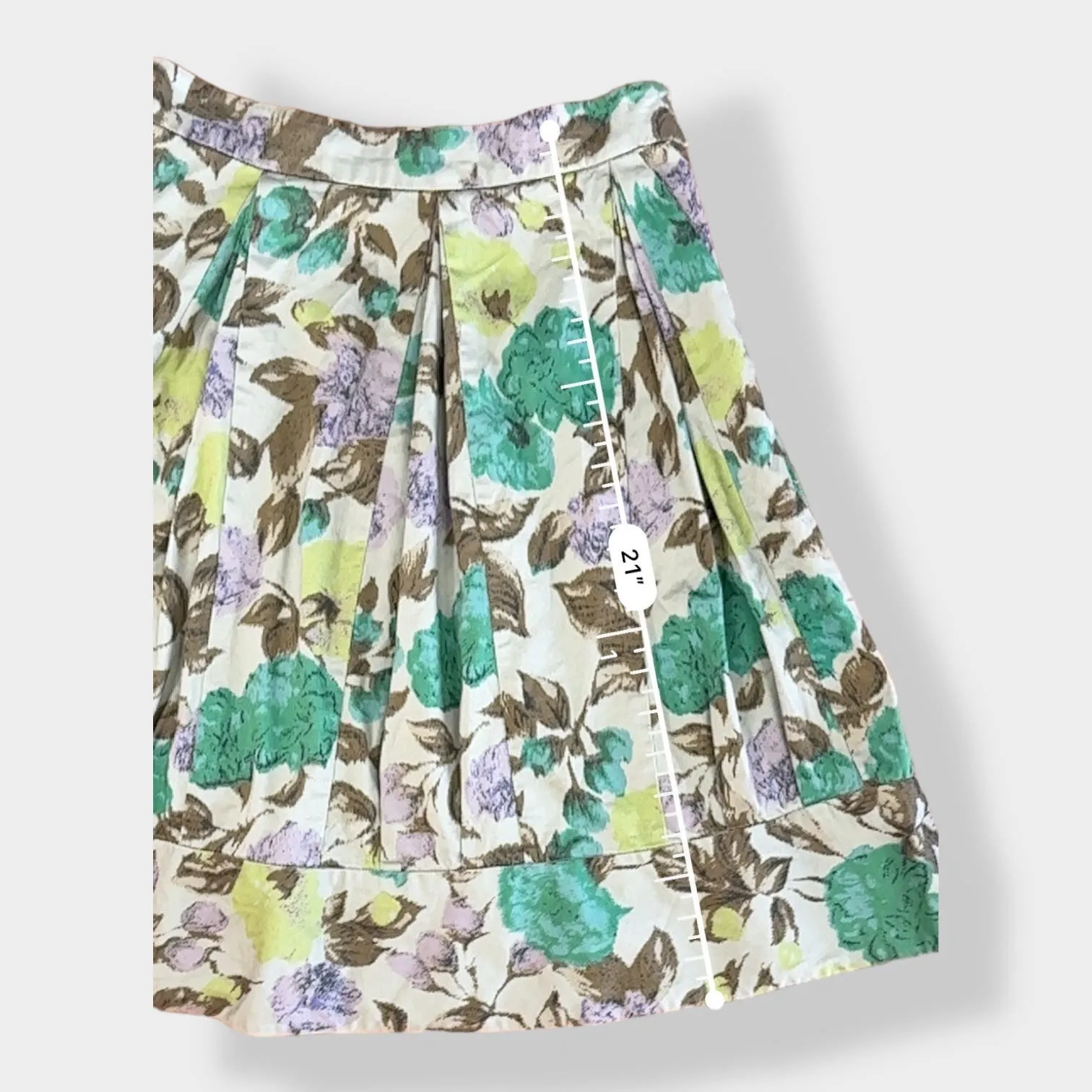 Anthropologie Odille Green Floral pleated Skirt with lace underlay Size 6‎ - Image 4