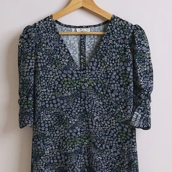 See by Chloe Floral Puff Sleeve Shift Mini Dress Blue Green Size 34‎ or XS - Image 4
