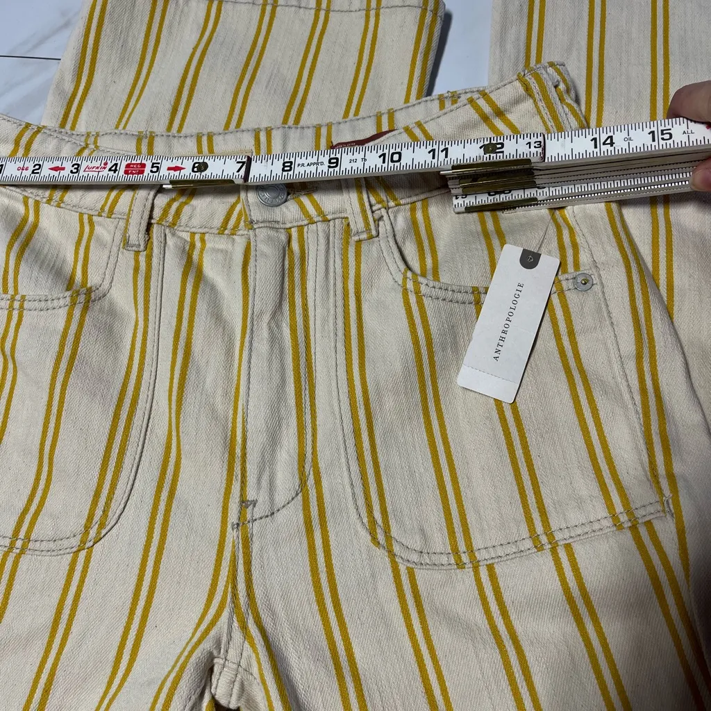 NWT Anthropologie Pilcro The Icon Flare Jeans Yellow Textured Stripe size 27 - Image 8