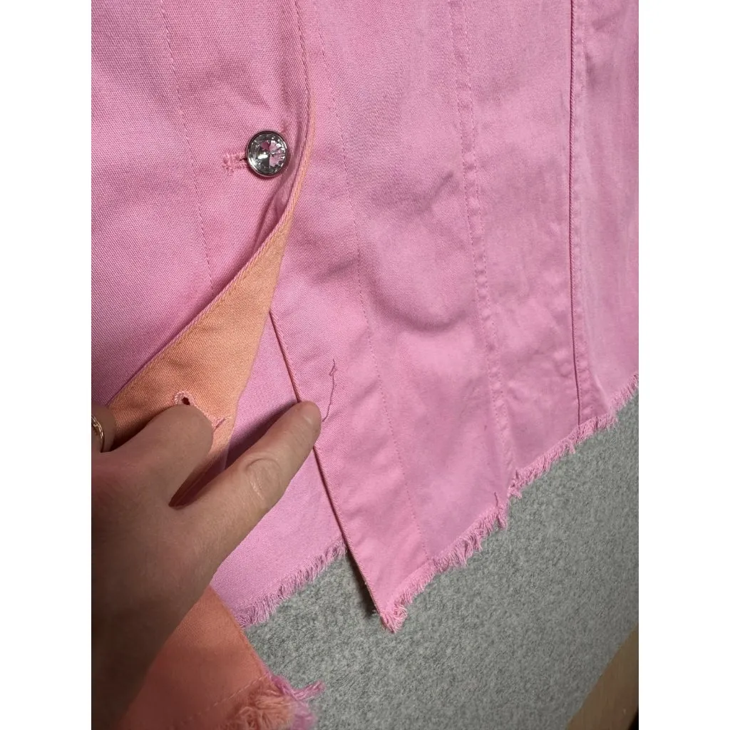 Quaker Factory XL Women Pink Jacket Button Long Sleeve Rhinestone Cotton Spandex - Image 14