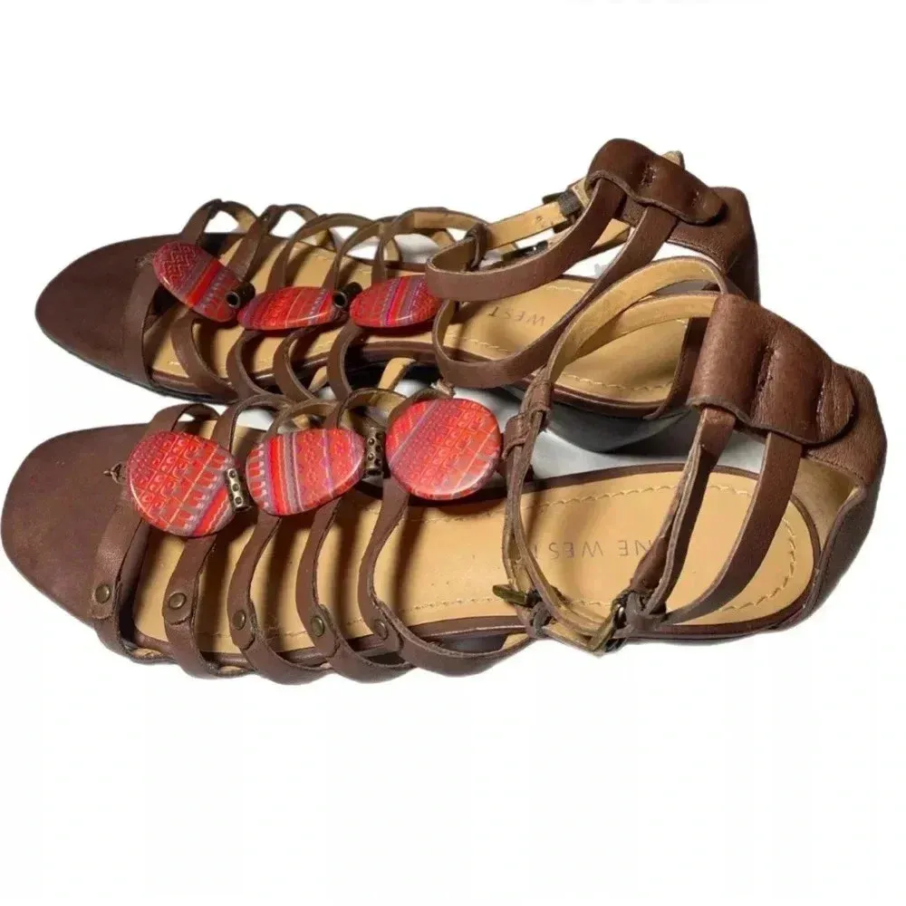 VALLETTA Genuine Leather Boho Wedge Sandals Summer Shoes Womens 6.5 - Image 4