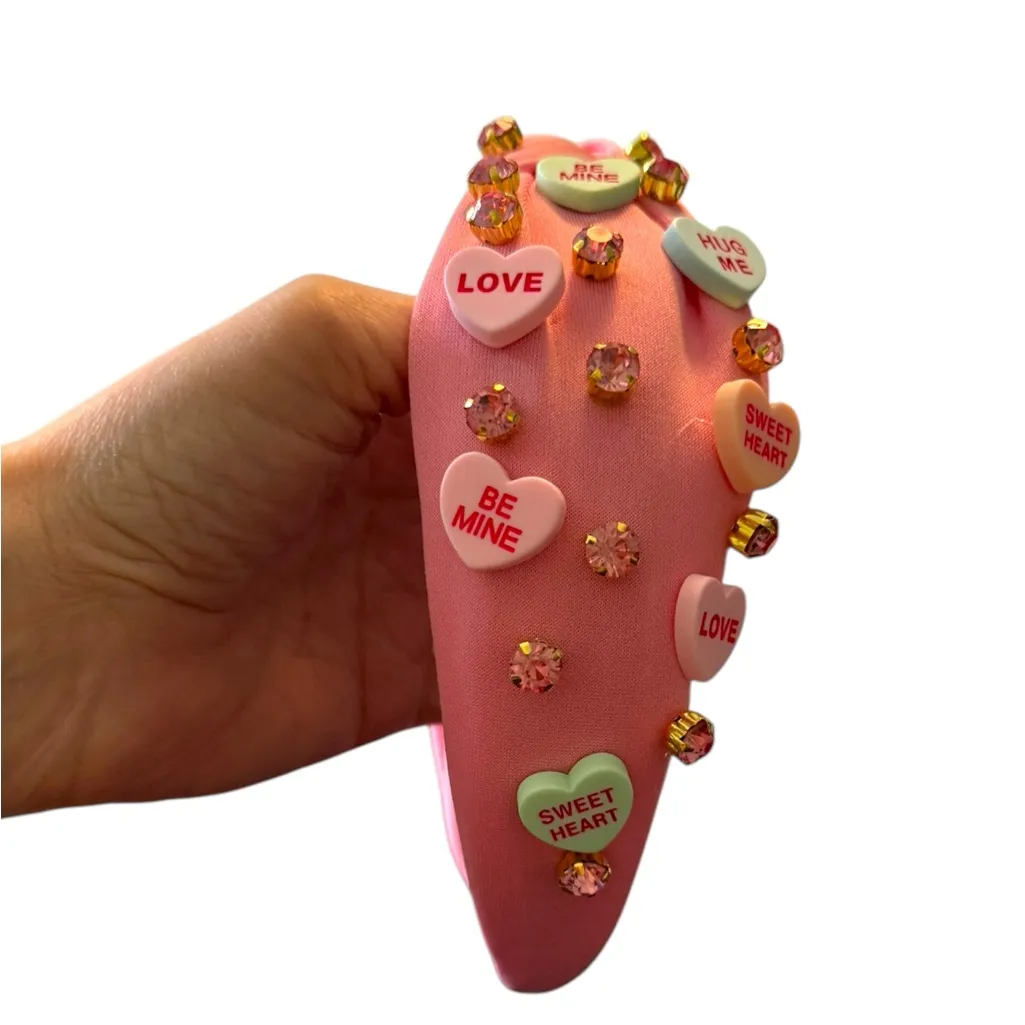 Pink sweet tarts rhinestone knotted head band Valentine’s Day - Image 5