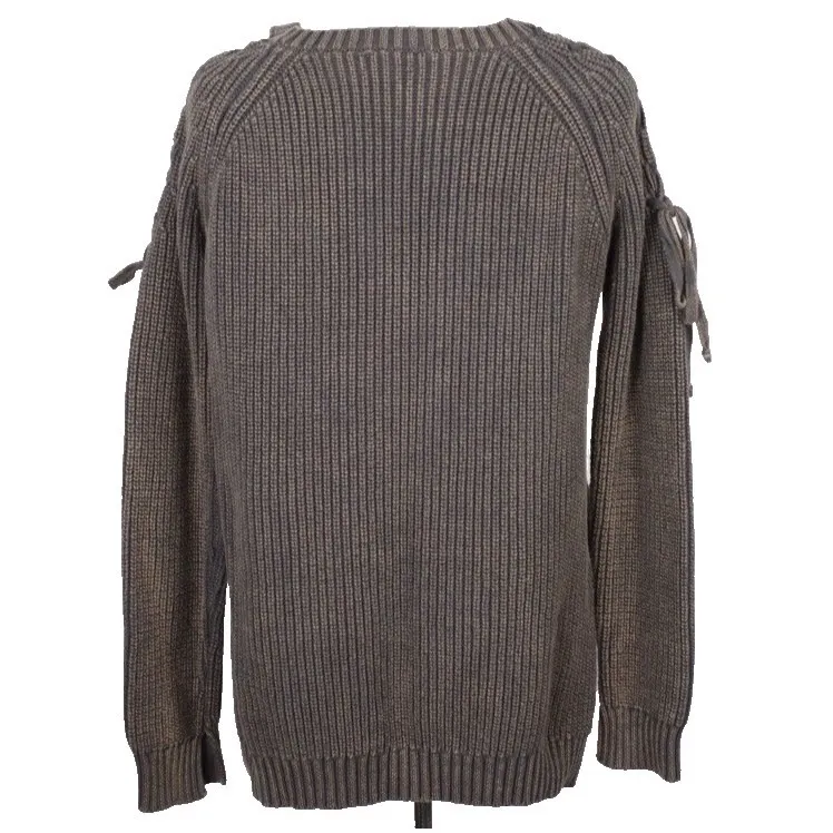 Umgee Chunky Knit Sweater Women's Medium Mineral Wash Lace-Up Shoulder Grunge - Image 5
