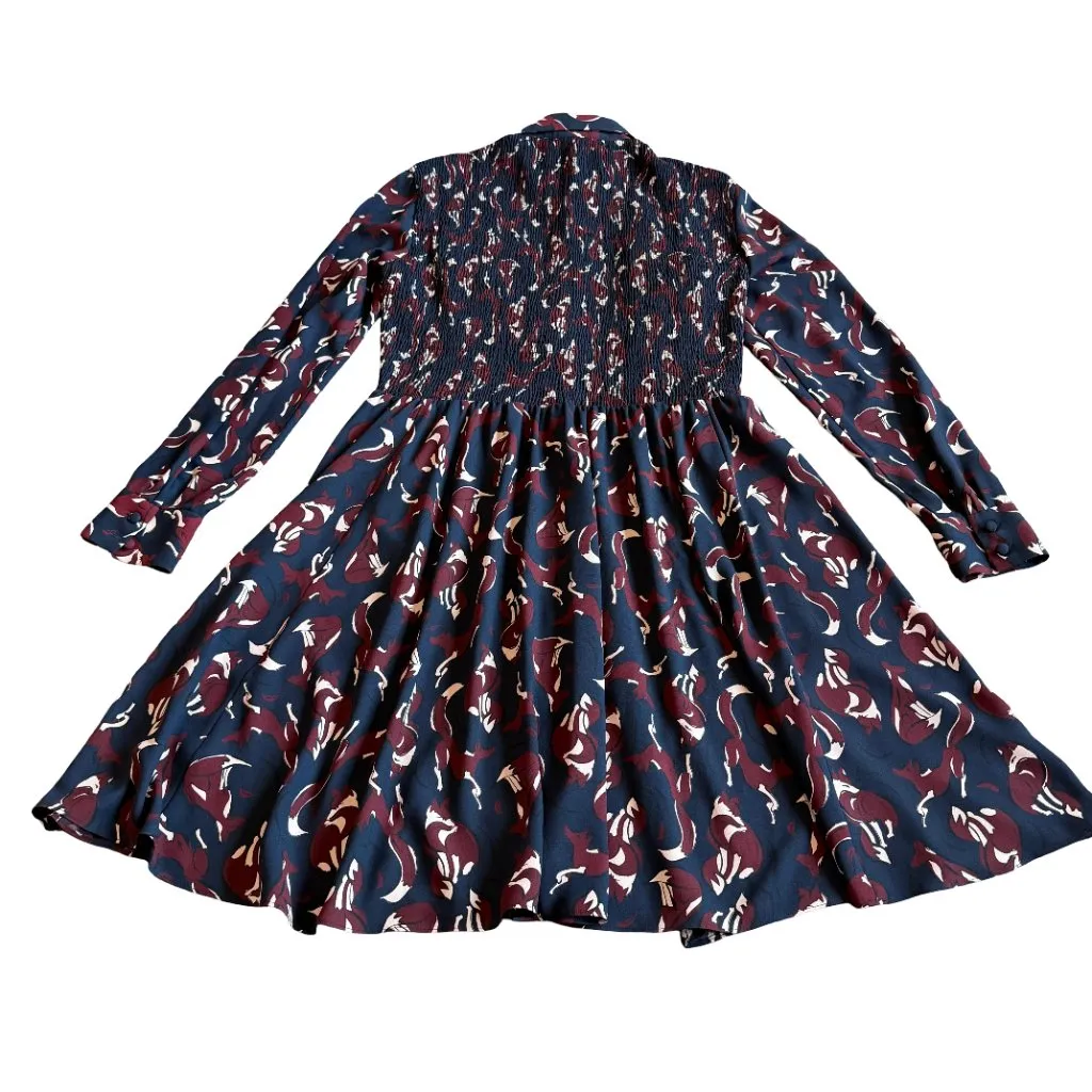 Kate Spade So Foxy Fox Print Dress A-Line Long Sleeve Unique Fun Size 6 Women's - Image 8