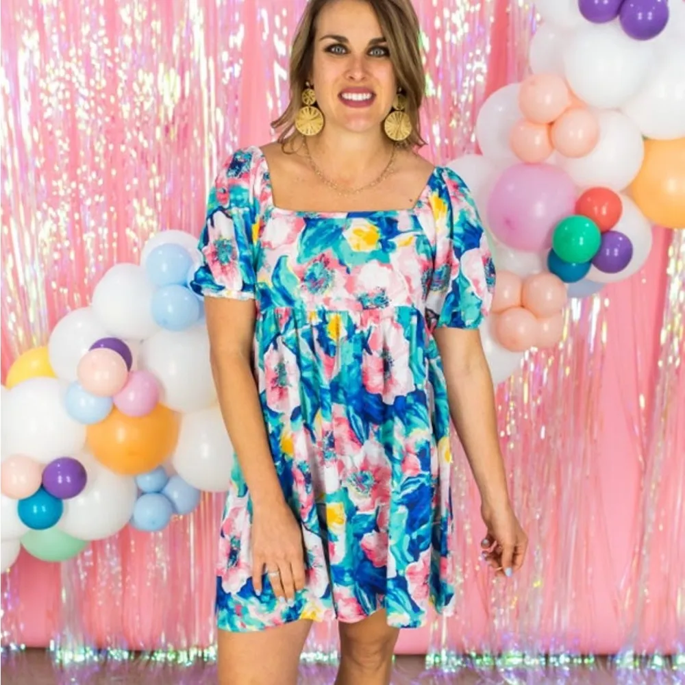 BiBi | Flaunt Boutique blue floral dress Size L - Image 2