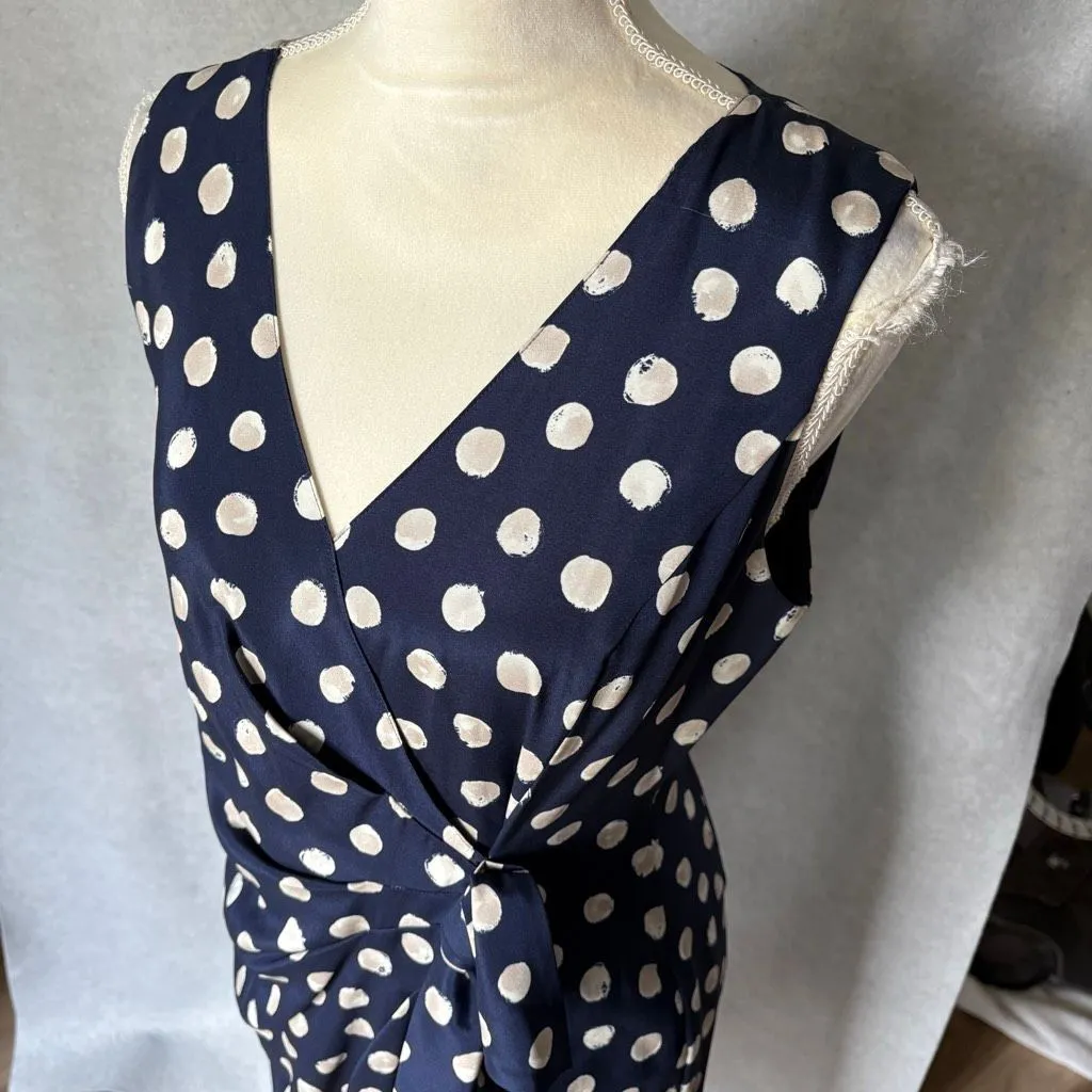 St. John Silk Polka Dot Blue Midi Wrap Dress size 6 Retro Luxury - Image 3