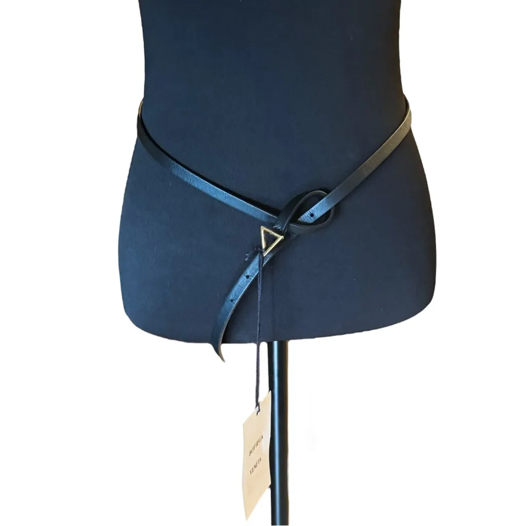 NWT Bottega Veneta Black Leather Skinny Triangle Buckle Belt Size 90/38 - Image 2