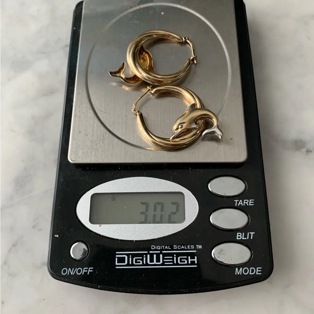 Leaping Dolphin Hoop Earrings Gold Over Sterling Silver 1” Jordan MDM - Image 7