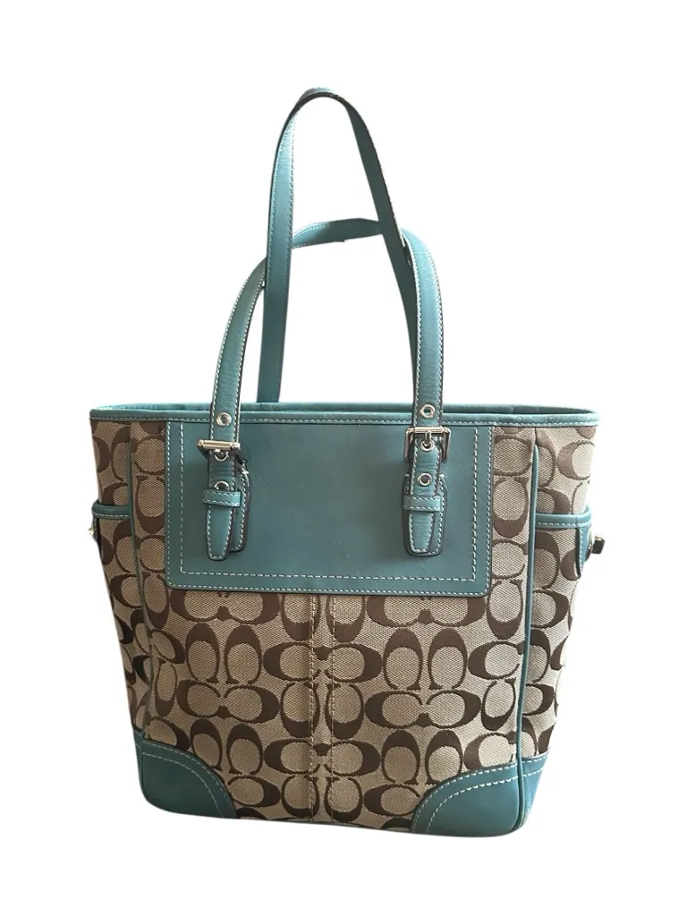 バッグ Coach Tote Bag Blue Signature Y2K Coach Vintage Y2K Hadley Lunch Bag Beige Signature Canvas Tote