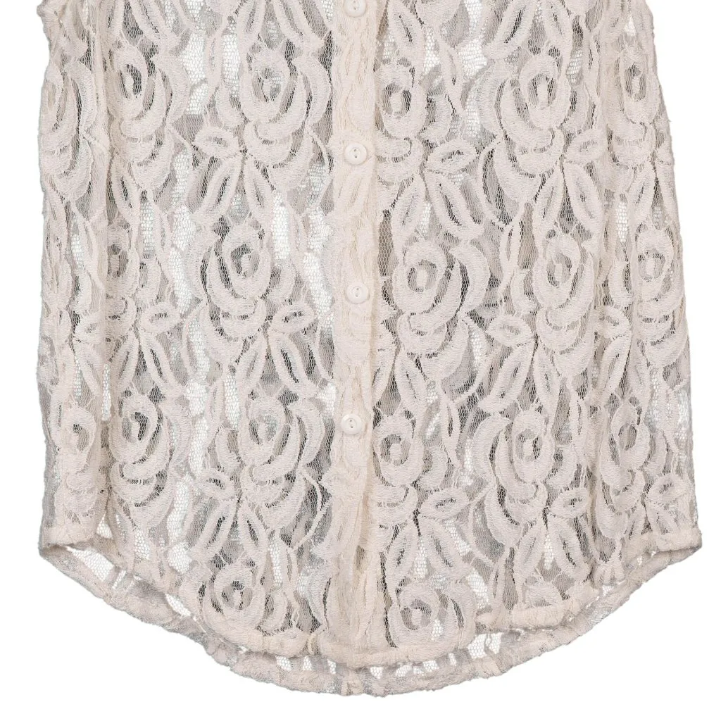 Lace Y2K Blouse XL Collared Sleeveless Sheer Cream Boho Festival Whimsy Fairy - Image 3