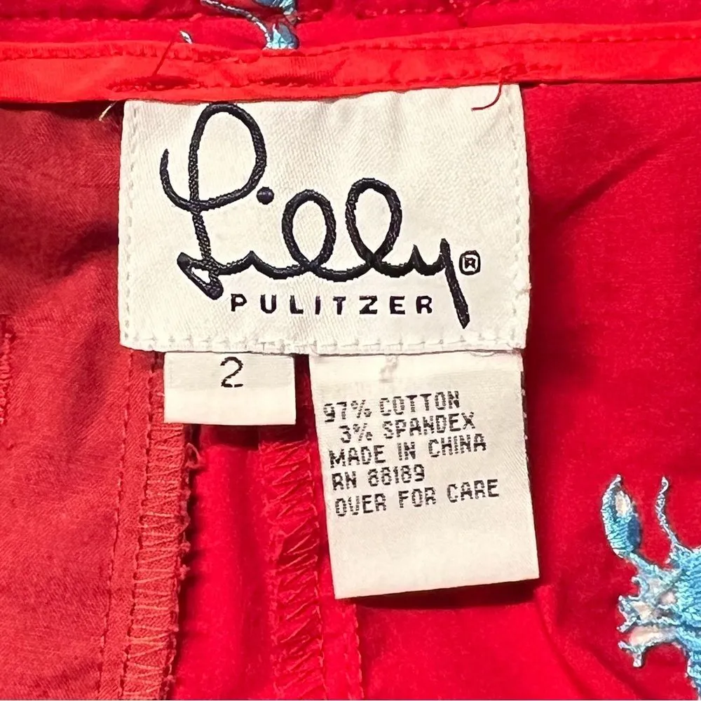 Lilly Pulitzer Womens Embroidered Lobster Pants SIze 2 Preppy Coastal Old Money - Image 6