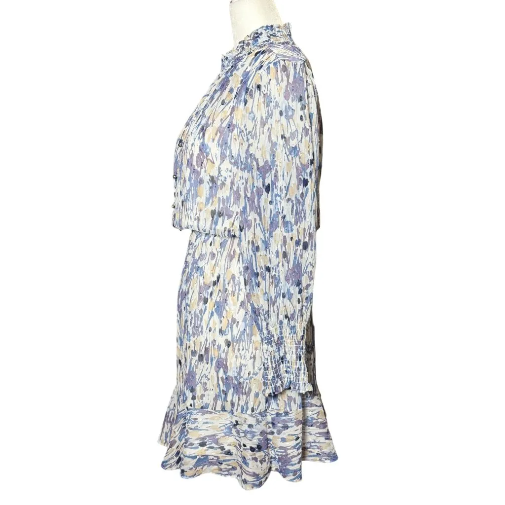 NEW White House Black Market Abstract Floral Dress Blouson Boho 6P White Purple - Image 4