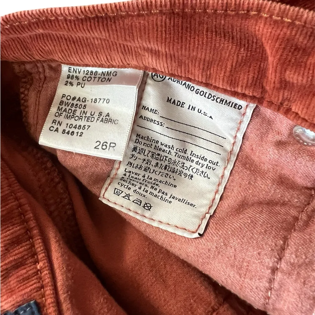 Adriano Goldschmied (AG) The Stevie Rust Corduroy Mid-Rise Slim Pants | 26 - Image 4