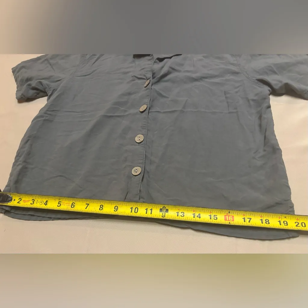 American Eagle Short Sleeve Shirt Women Button Down Top M Linen Blend Sage Green - Image 9