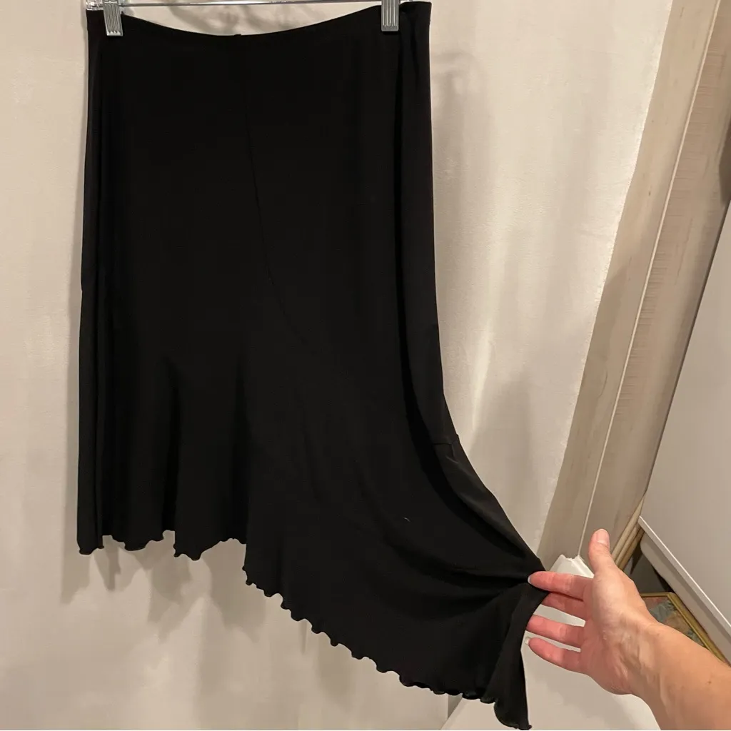 Vintage Y2K jersey knit black whimsigoth asymmetrical hem midi pull on skirt Size L - Image 6