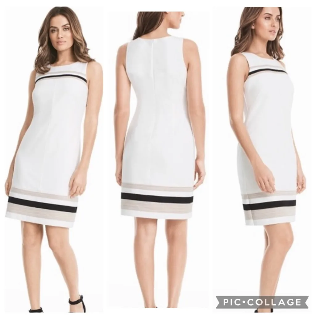 WHBM Dress Sheath Sleeveless Mini Striped 6 Work Job Cocktail Lunch Brunch Mod - Image 2