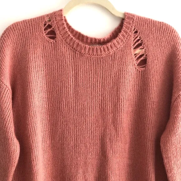 New  Ripped Sweater Distressed Knit Tamaya Tunic Pink - Image 6