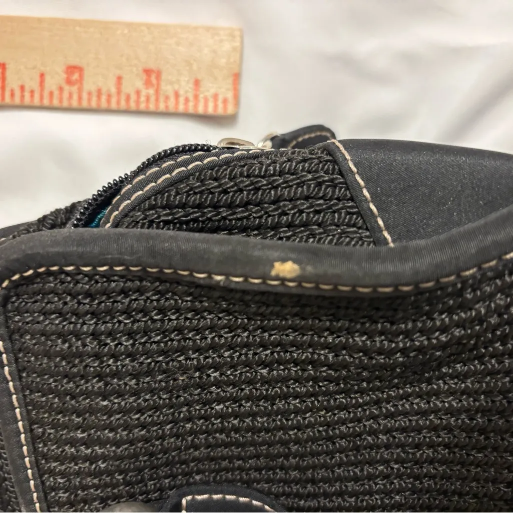 The Sak Black Woven Satchel Handbag Leather Trim Top Zip - Image 7